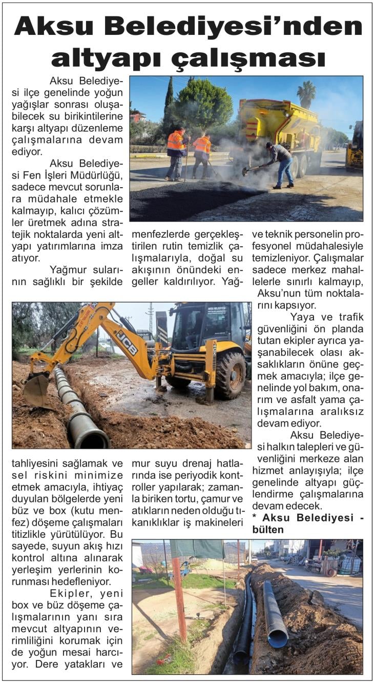 AKSU BELEDİYESİ’NDEN ALTYAPI ÇALIŞMASI