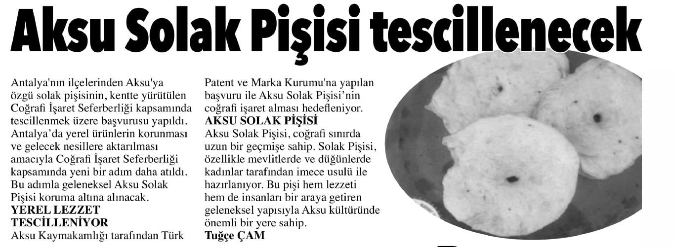 AKSU SOLAK PİŞİSİ TESCİLLENECEK