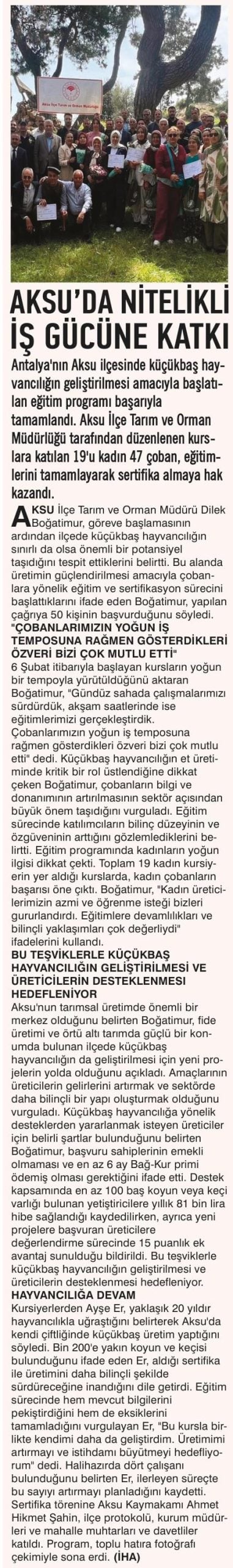 AKSU’DA NİTELİKLİ İŞ GÜCÜNE KATKI