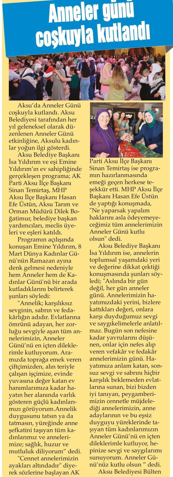 ANNELER GÜNÜ COŞKUYKA KUTLANDI