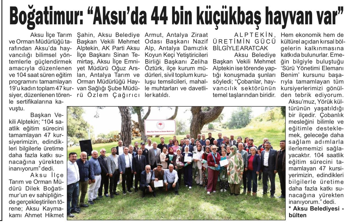 BOĞATİMUR: AKSU’DA 44 BİN KÜÇÜKBAŞ HAYVAN VAR