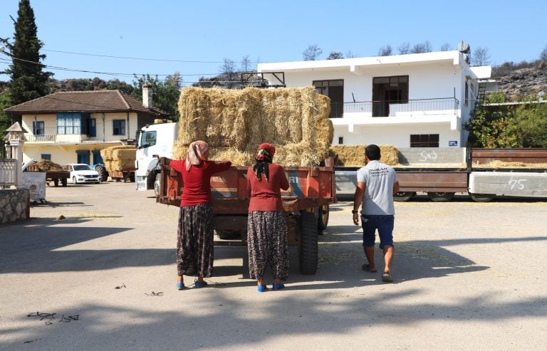 AKSU’DA YANGINDAN ETKİLENEN BÖLGELERE SAMAN DESTEĞİ