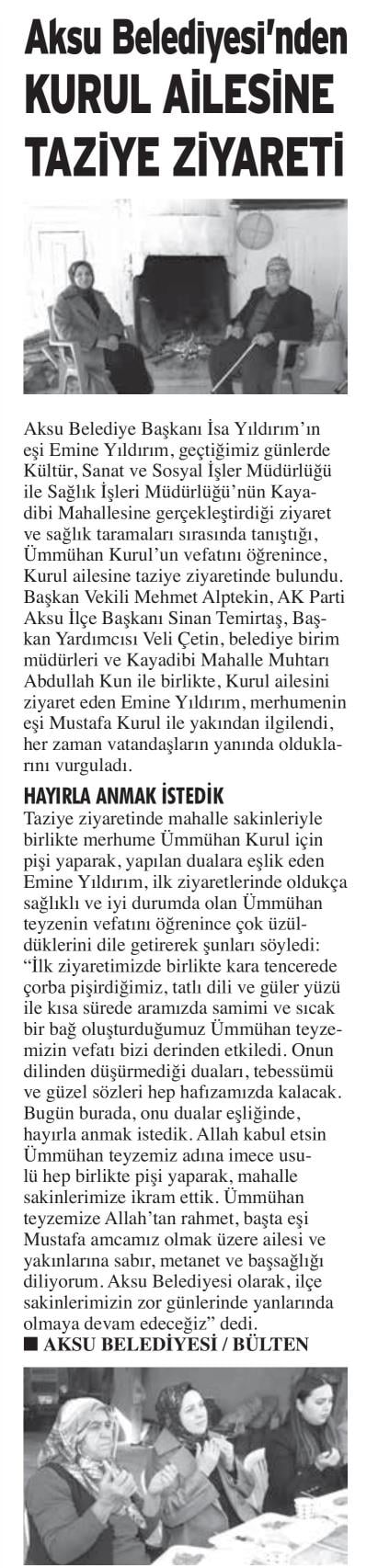 AKSU BELEDİYESİ’NDEN KURUL AİLESİNE TAZİYE ZİYARETİ